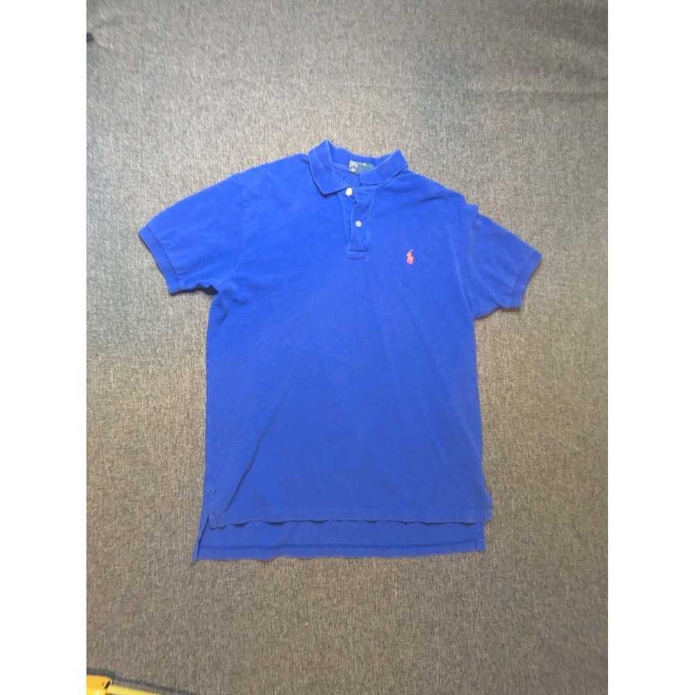 Vtg Polo Ralph Lauren Polo Shirt Mens Large Blue Short Sleeve Embroidered‎ Pony